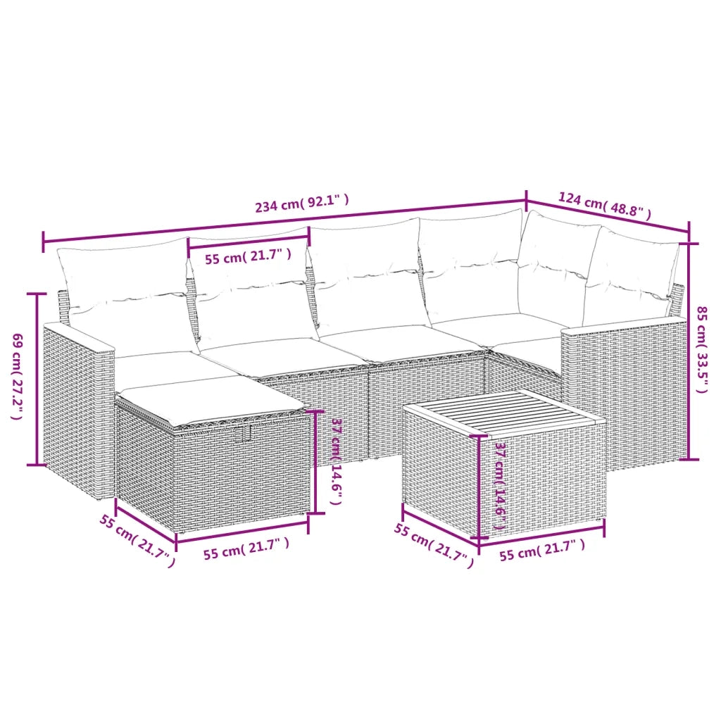 Set Divani da Giardino con Cuscini 7pz Nero Polyrattan 3265305