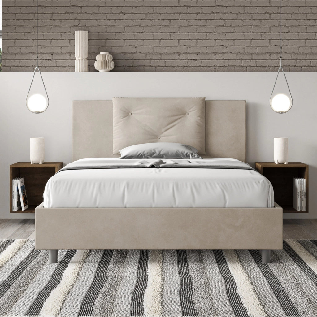 BS COM Letto una piazza e mezza senza rete imbottito 130x190 microfibra sabbia