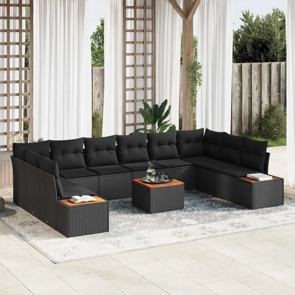 Set Divano da Giardino con cuscino 10 pcs Nero Polyrattan