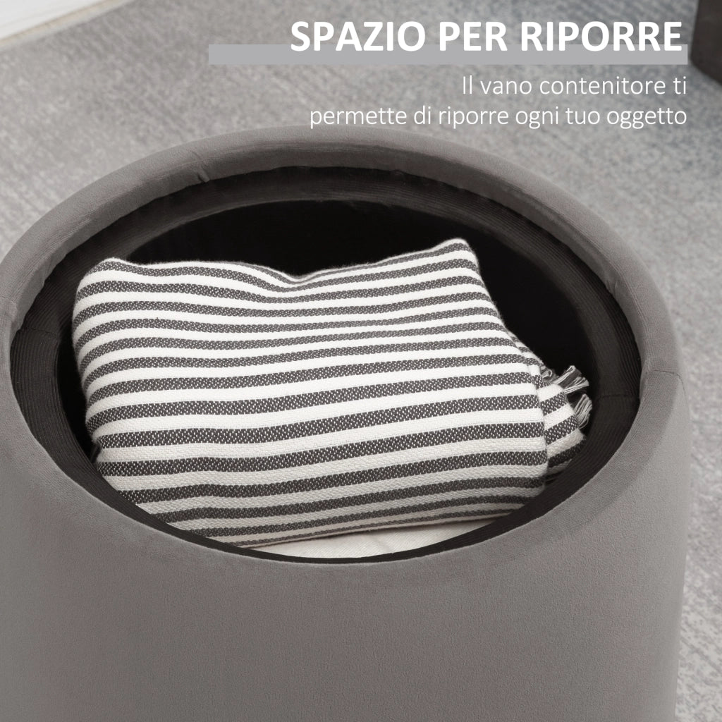 Pouf Contenitore in Velluto ¨C zephmum ¨C Grigio, ?44x47.5cm