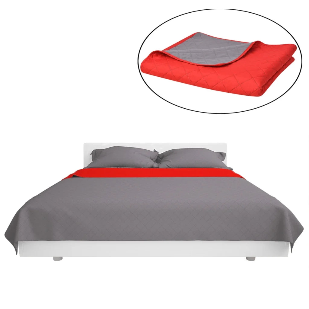 Copriletto Double-Face Trapuntato Rosso e Grigio 170x210 cm 131555