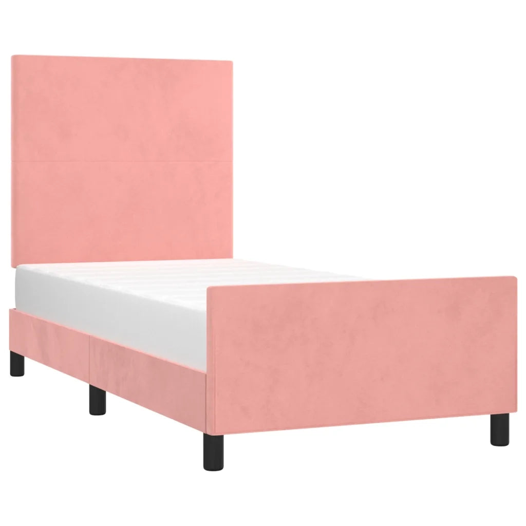 Giroletto con Testiera-Letto con Testiera Rosa 90x200 cm in Velluto 212120