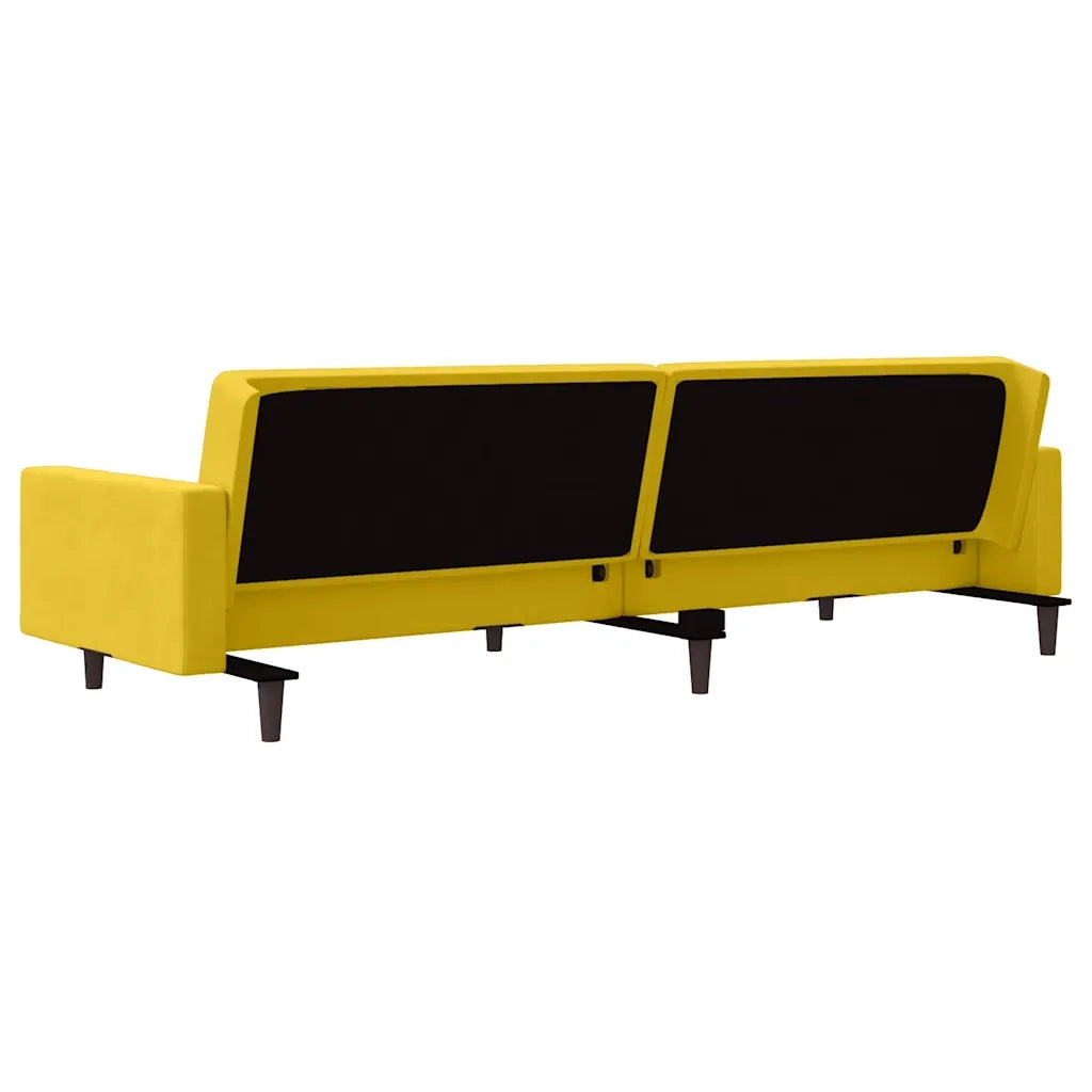 Divano Letto a 2 Posti con 2 Cuscini Giallo in Velluto 375924