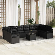 Set Divano da Giardino con cuscino 11 pcs Nero polyrattan