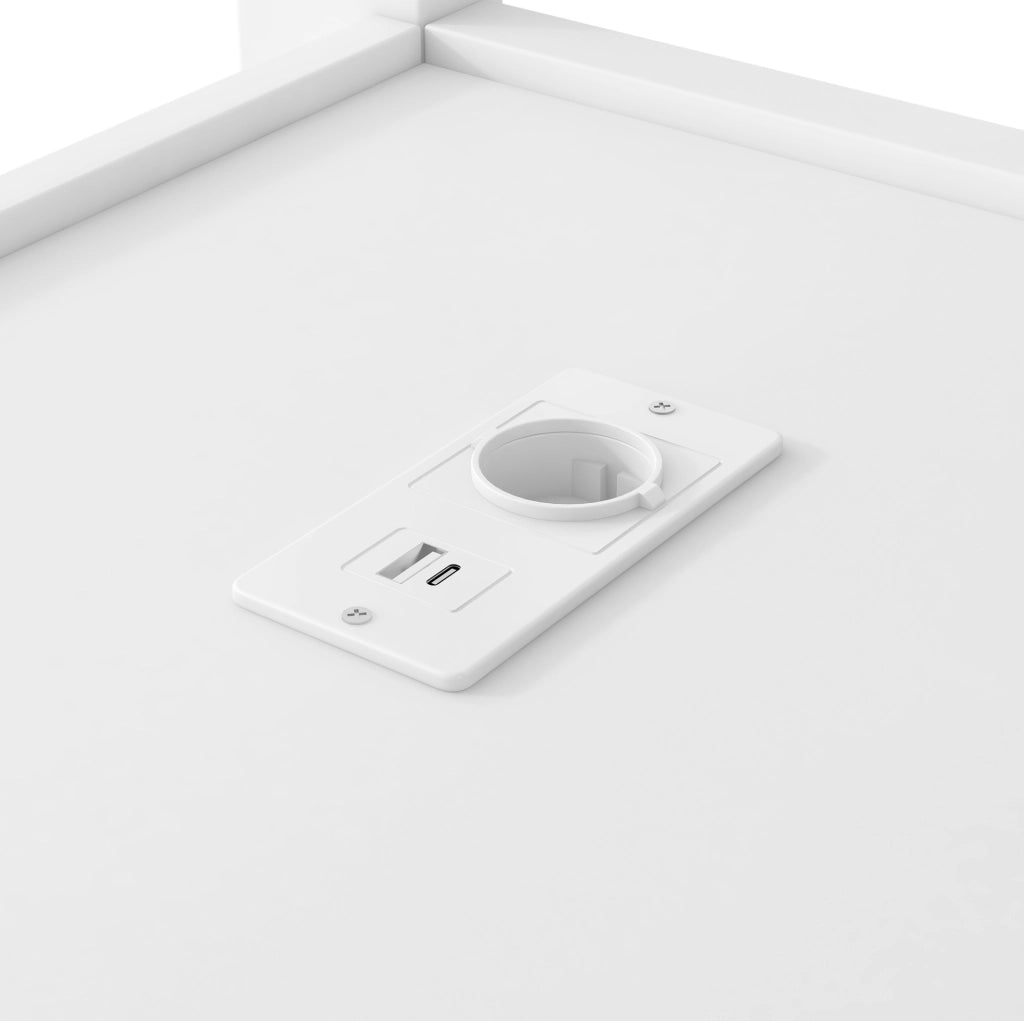 Letto a soppalco 140x200 cm con scrivania integrata; ripiani LED e USB; bianco