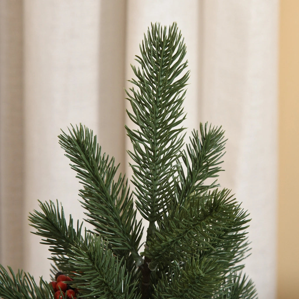 Albero di Natale artificiale in abete da 50 cm con 55 rami, 4 bacche rosse e 4 pigne, base stabile in PE e cemento, ?28 x 50 cm