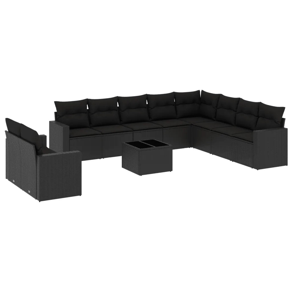 Set Divani da Giardino 11 pz con Cuscini in Polyrattan Nero 3251512