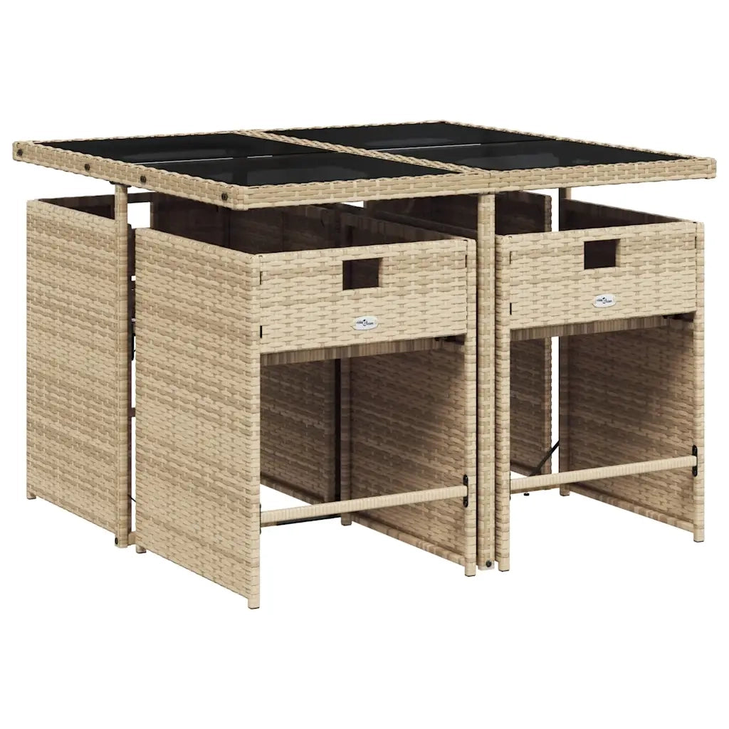 Set Pranzo da Giardino 5 pz | Set Salotto da Giardino con Cuscini Beige Misto Polyrattan