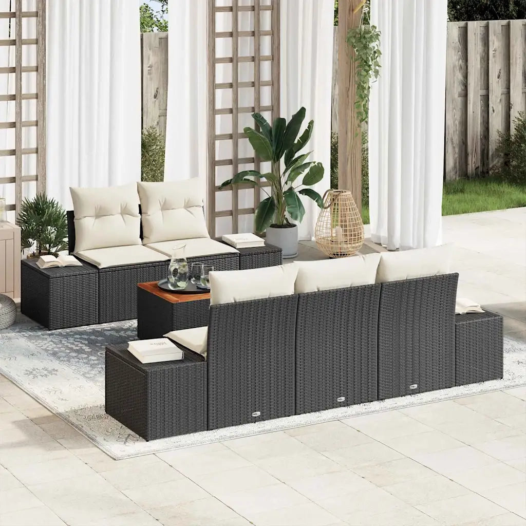 Set Divano da Giardino con cuscino 6 pcs Nero polyrattan