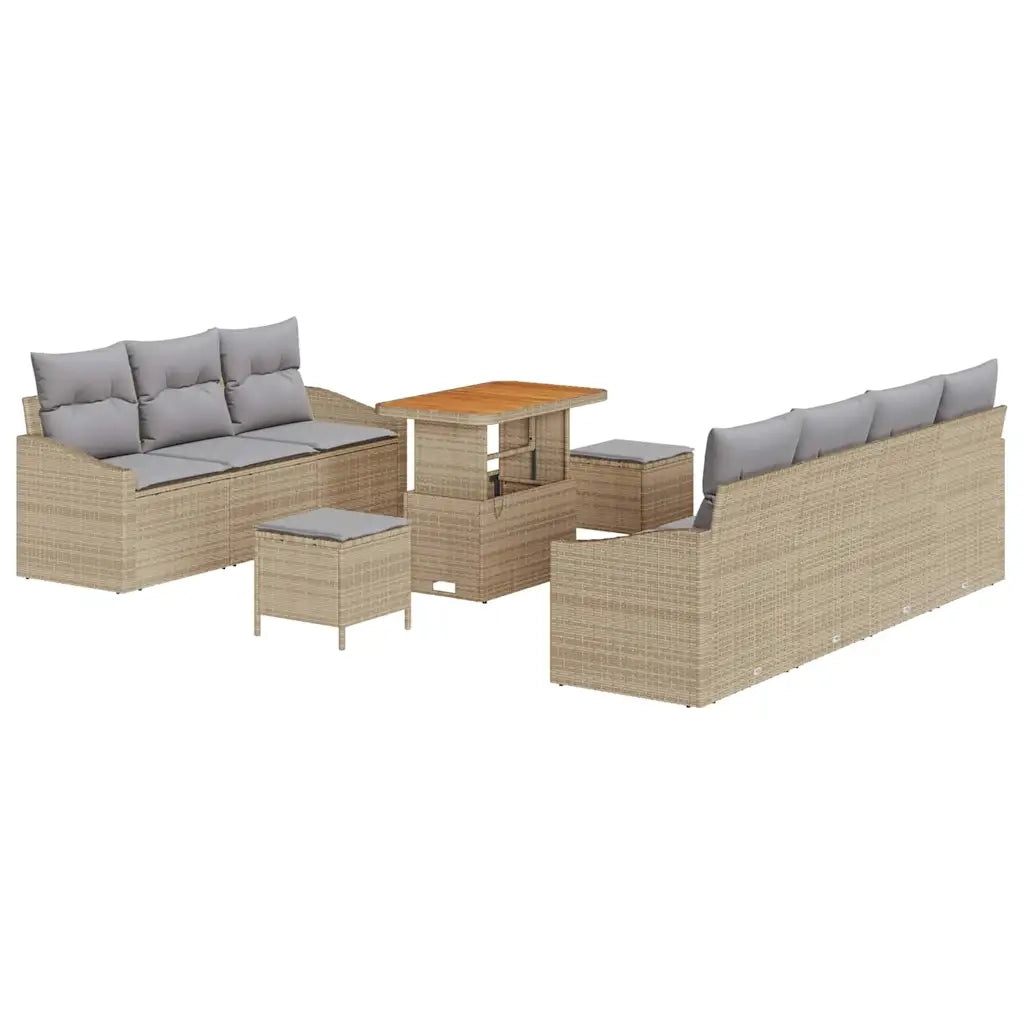 Set Divano da Giardino con cuscino 10 pcs Beige polyrattan