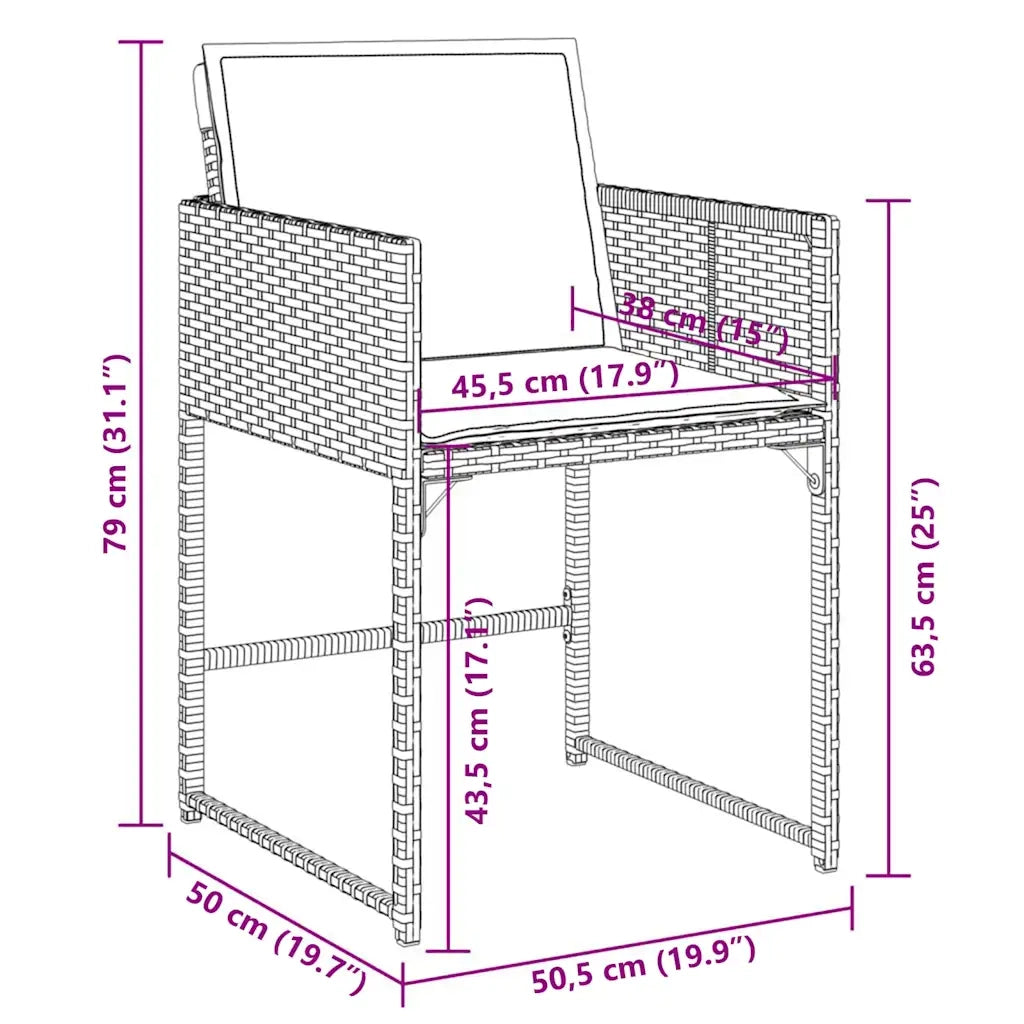 Set da Pranzo da Giardino 13pz con Cuscini Nero in Polyrattan