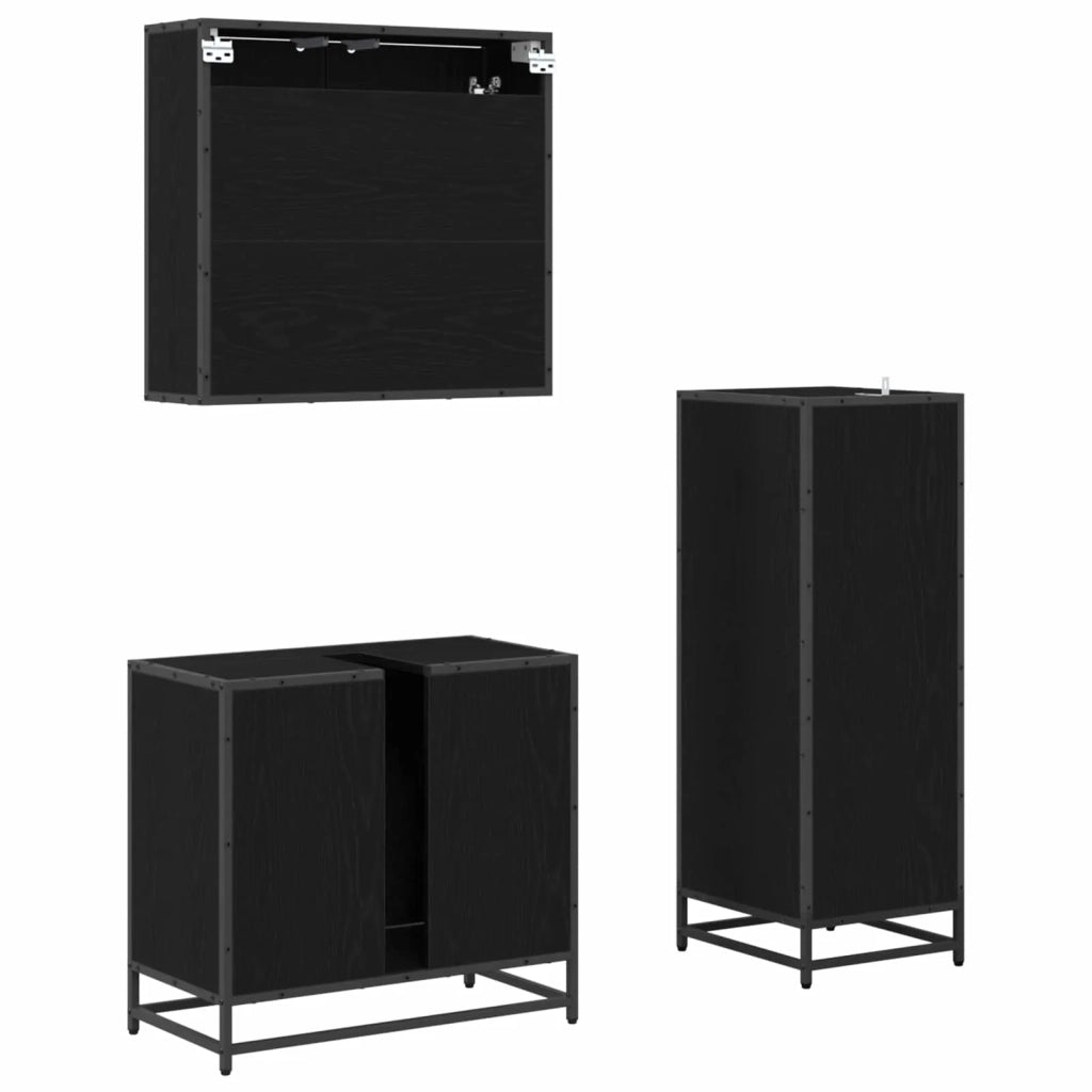 Set di mobili per il bagno 3 pcs Rovere Nero Legno multistrato 3402368