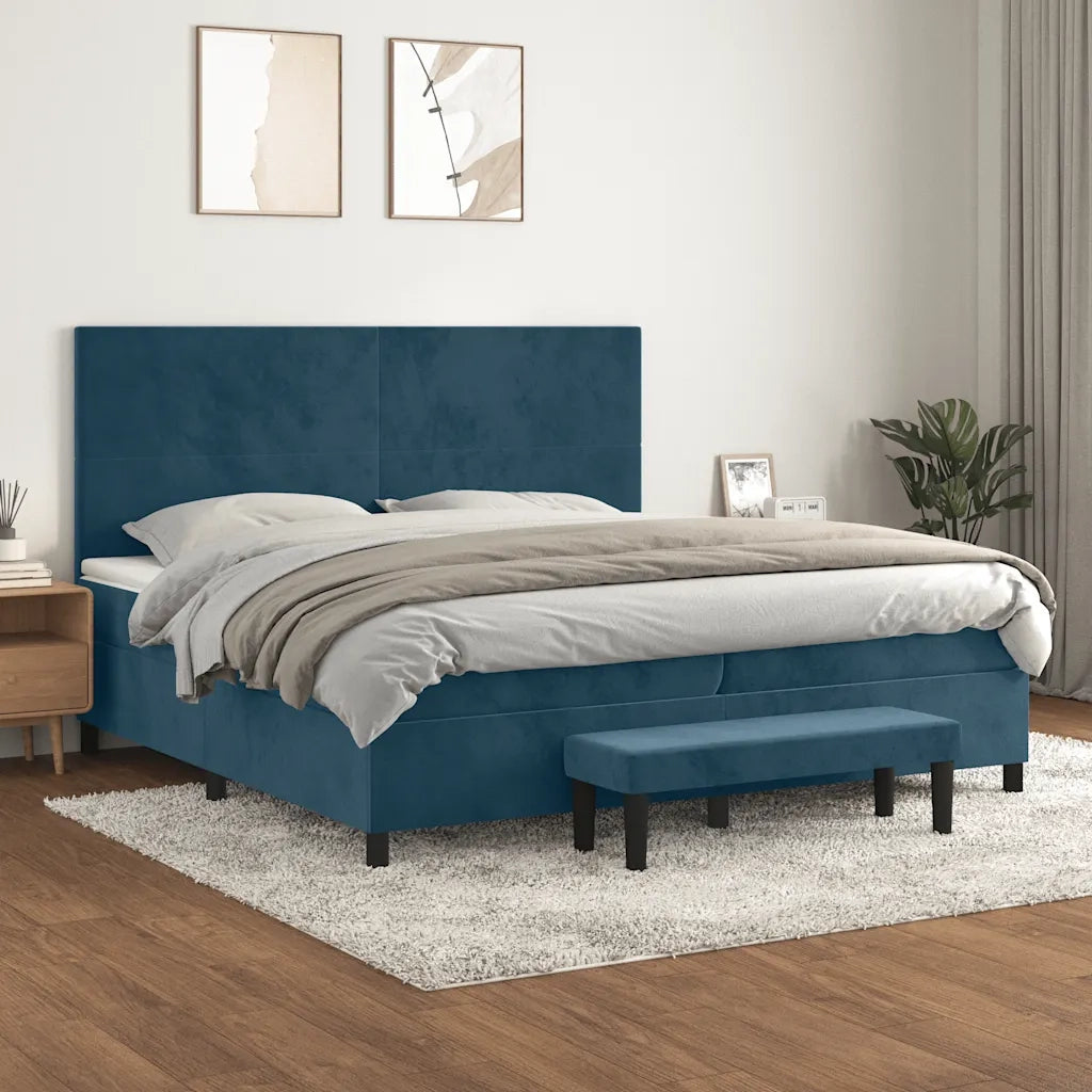 Giroletto a Molle con Materasso Blu Scuro 200x200 cm in Velluto