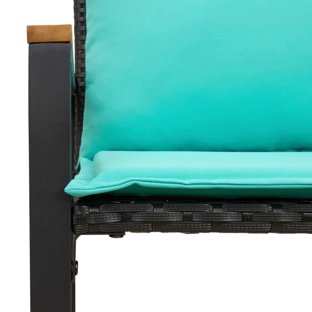 panchina con cuscino Nero e Turchese 115 x 65 x 72 cm Rattan 42026945