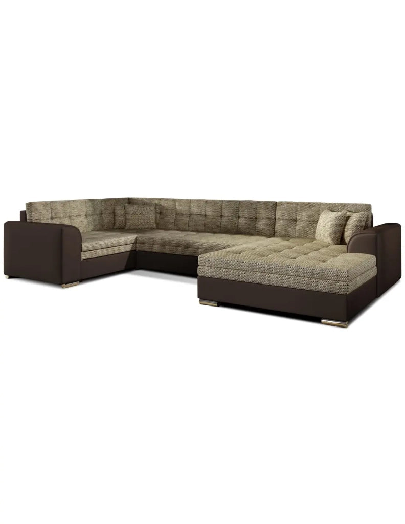 Divano panoramico convertibile CALDERO 5 posti beige e cioccolato - angolo destro