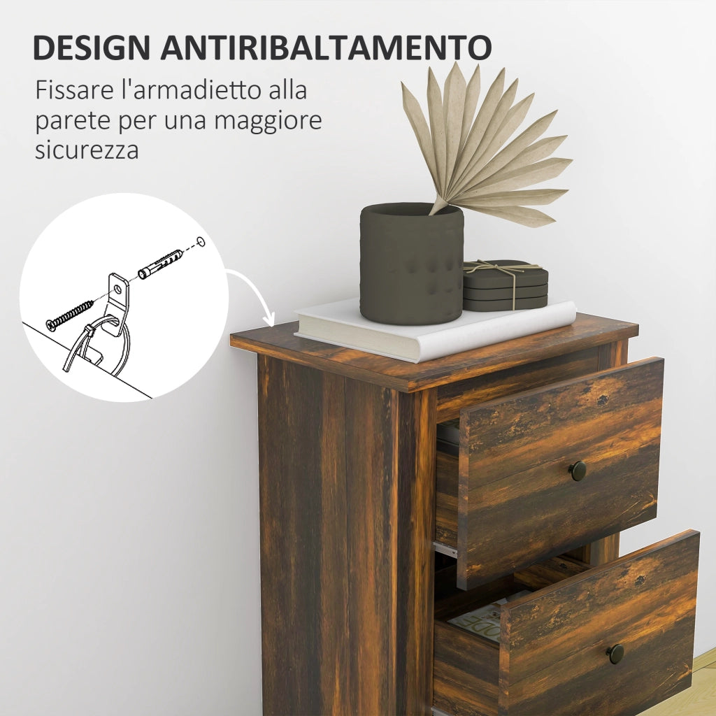 Comodino 3 Cassetti ¨C Xylo ¨C Legno Marrone Rustico 40x30x74 cm