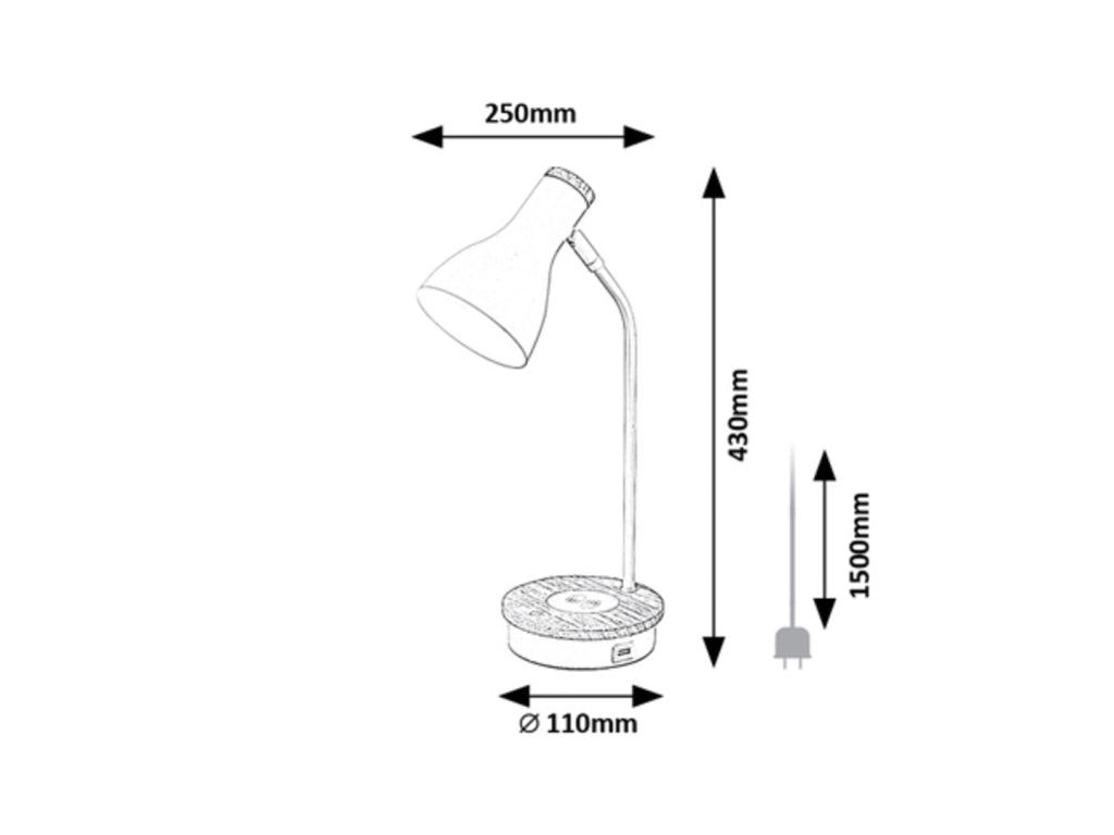 Lampada da scrivania dimmerabile Qi+USB bianca E14 Mosley