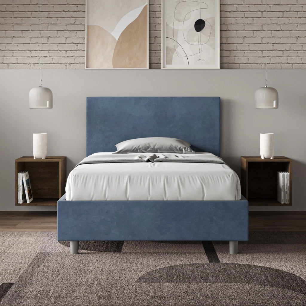 BS COM Letto singolo contenitore imbottito 100x200 microfibra blu