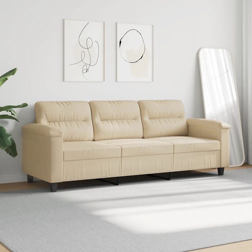 Divano a 3 Posti Crema 180 cm in Tessuto Microfibra 359571