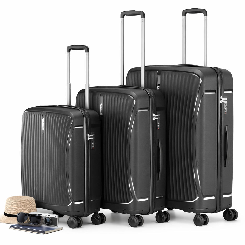 Set 3 Valigie Rigide ABS 90 59 38 Litri con Ruote Easy Roll e Lucchetto Nero