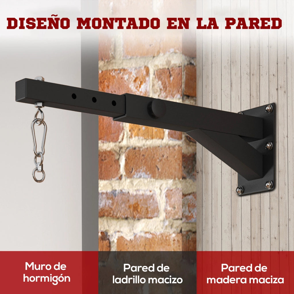 Portasacco da boxe a muro con catene e gancio regolabile ¨C Minimal ¨C Nero 45-65 cm