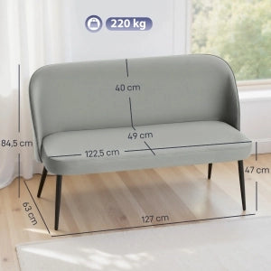DIVANO 2 POSTI 127x63x84,5 cm Grigio in metallo e legno