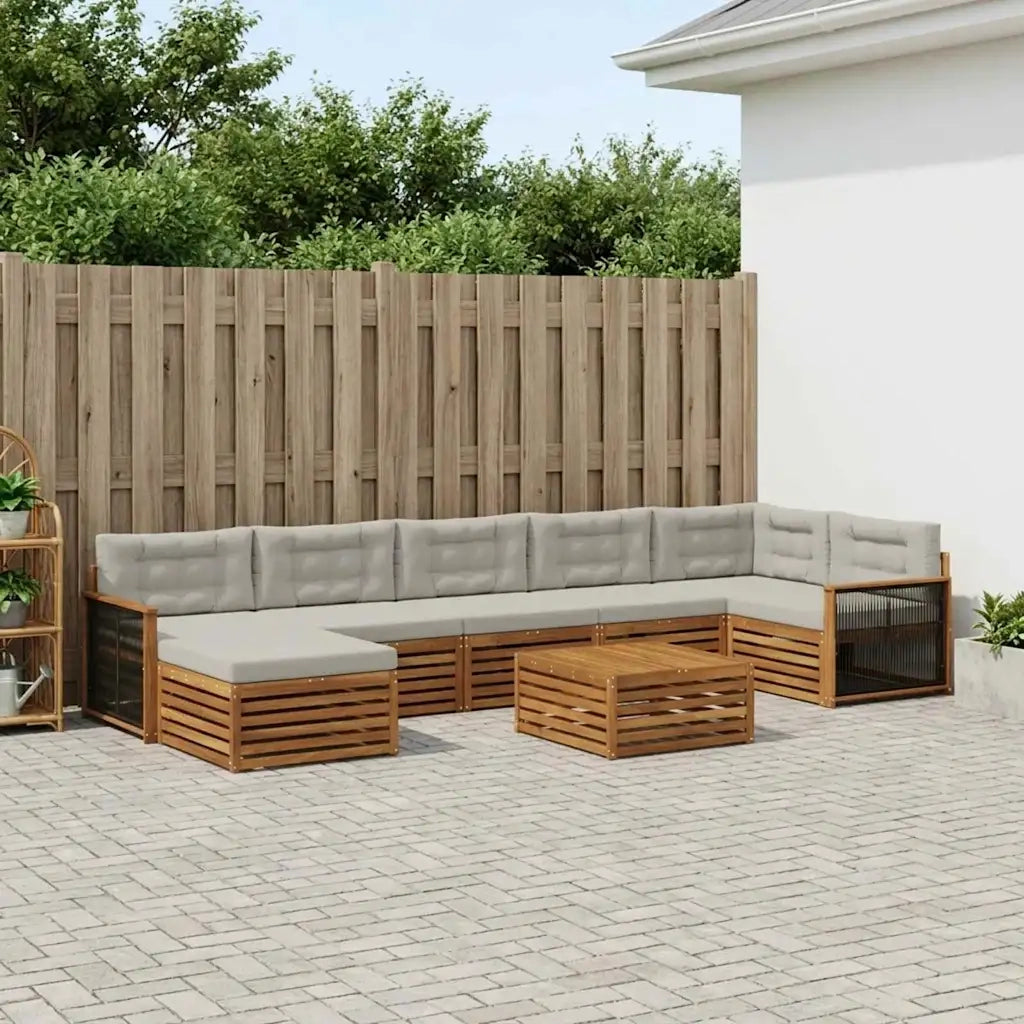 Set di divani da esterno 8 pcs Naturale e Grigio Chiaro 3383654