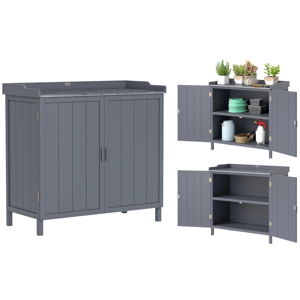 Tavolo da giardino 2 in 1 con armadietto ¨C Minimal ¨C grigio metallo