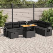 Set Divani da Giardino 9 pz con Cuscini Nero Polyrattan Acacia 3328042
