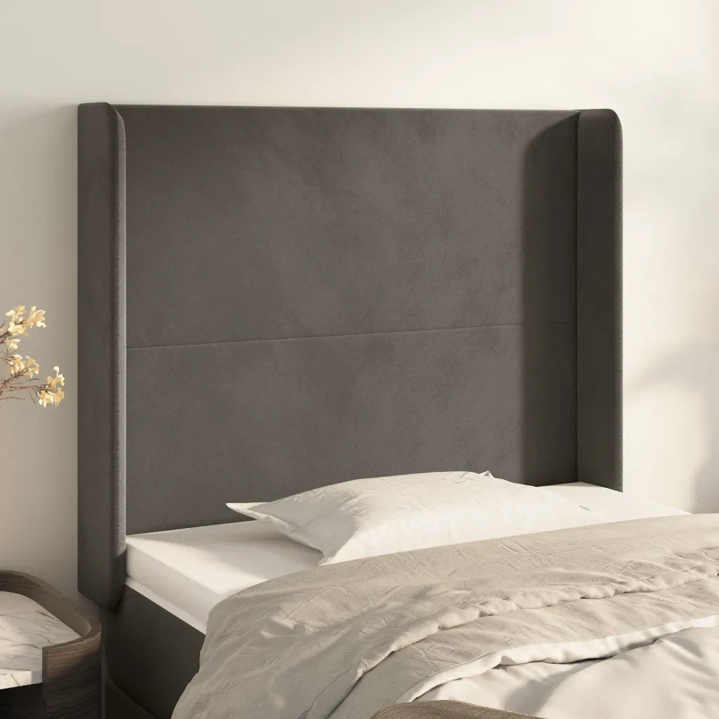 Testiera ad Orecchio-Testata con Orecchie Grigio Scuro 83x16x118/128 cm in Velluto 587146