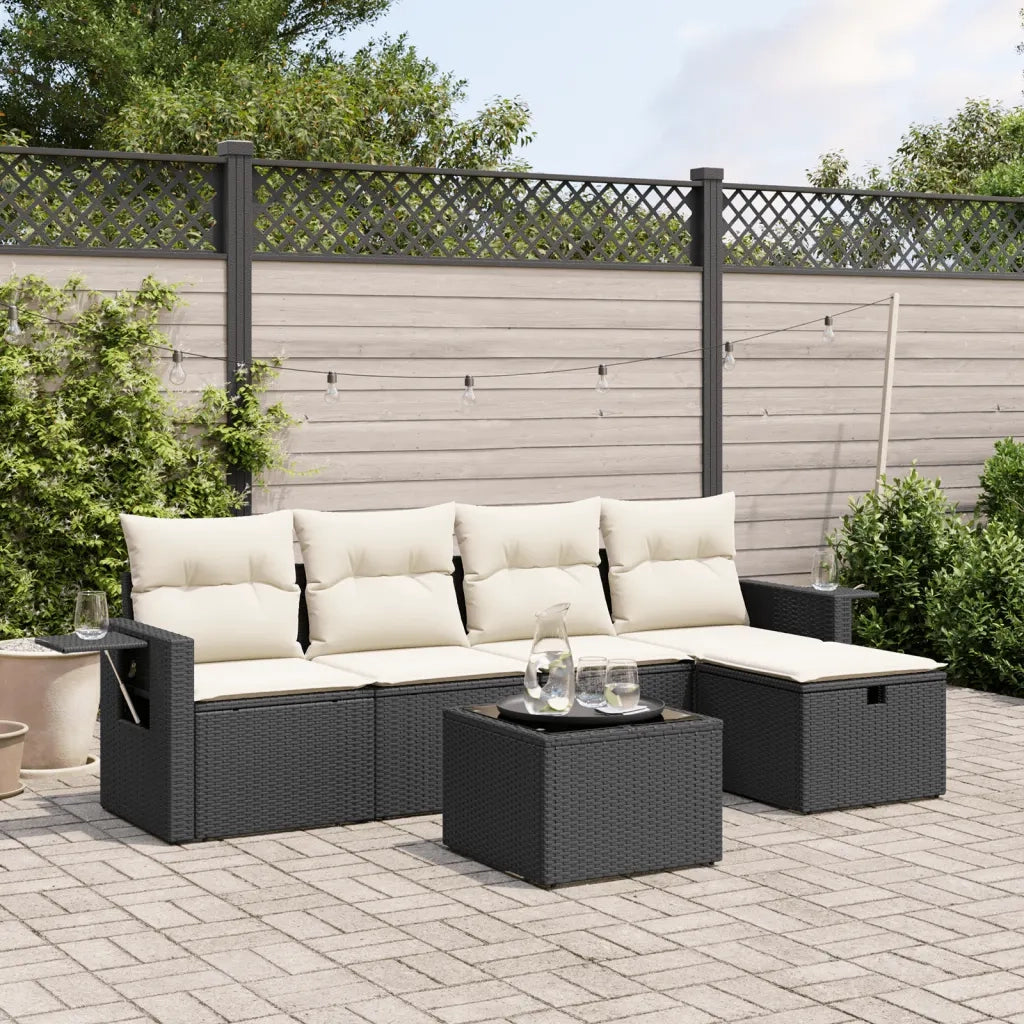 Set Divano da Giardino 6 pz con Cuscini Nero in Polyrattan 3263782