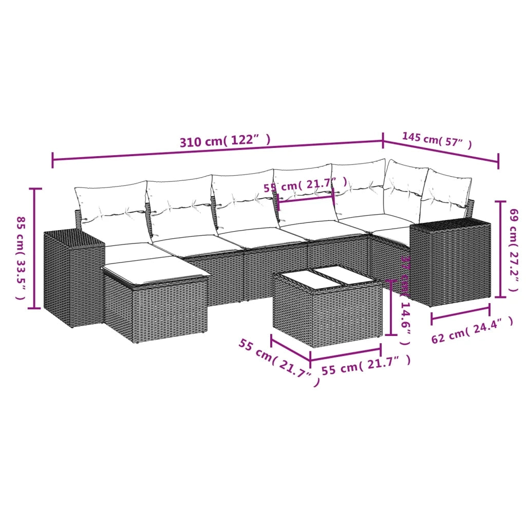 Set Divani da Giardino con Cuscini 8 pz Nero in Polyrattan 3255223
