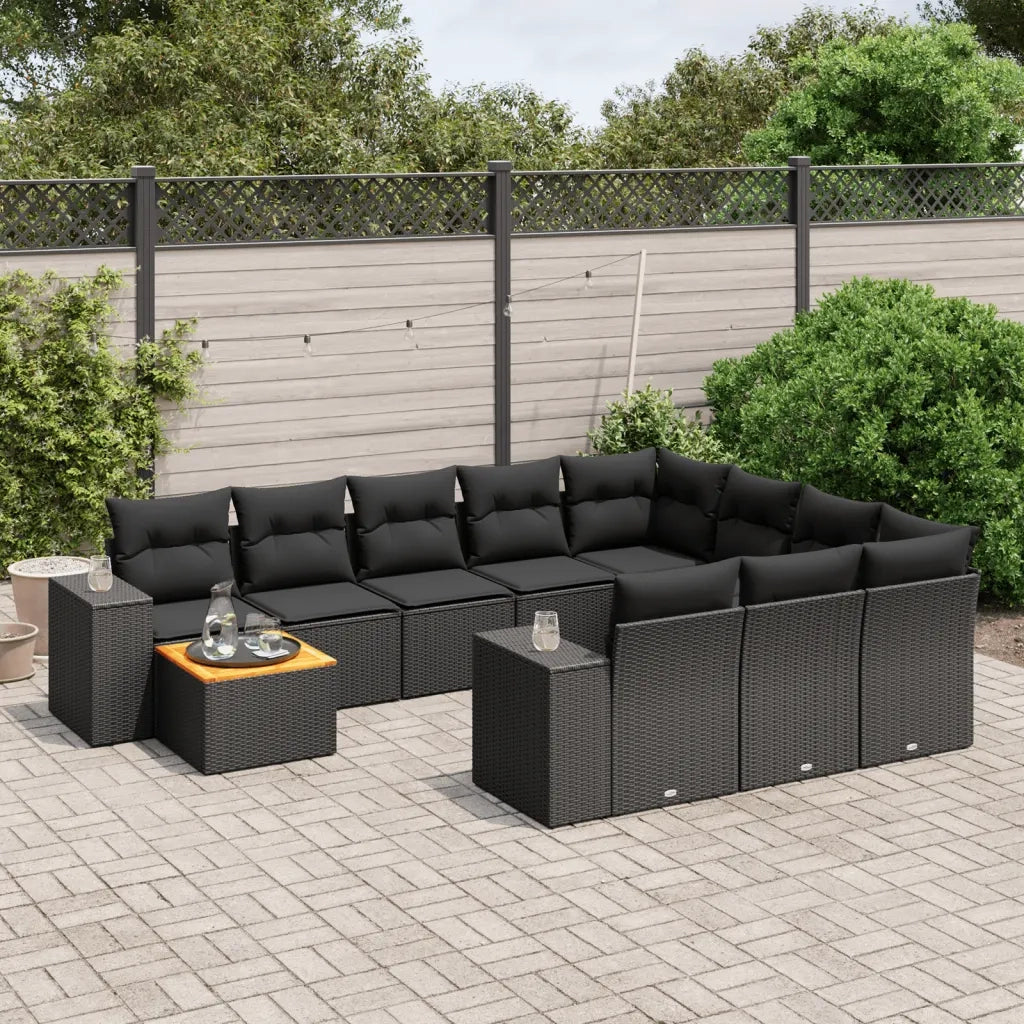 Set Divani da Giardino 11 pz con Cuscini in Polyrattan Nero 3225628