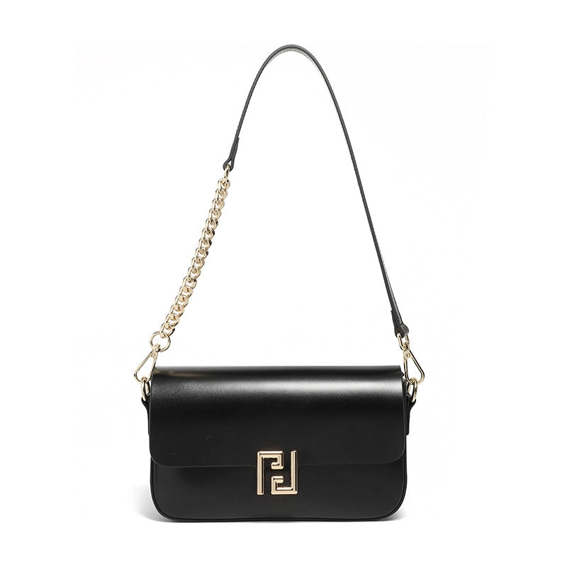 Borsa a tracolla da donna in vera pelle, nera.