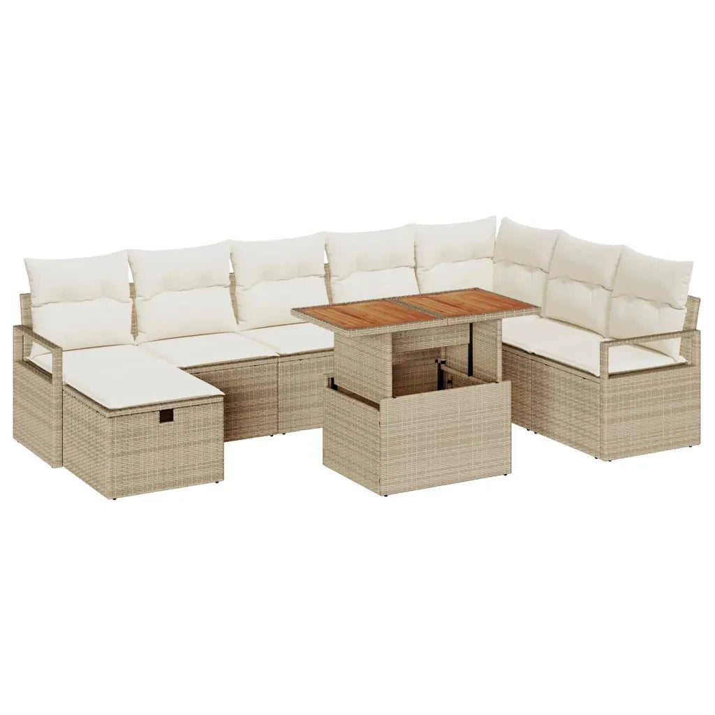 Set Divano da Giardino 9 pcs Beige polyrattan