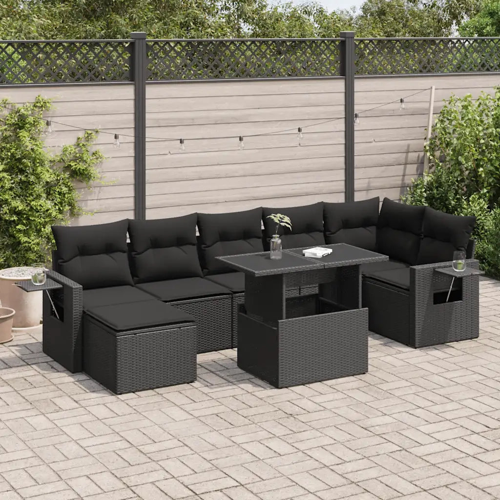 Set Divani da Giardino con Cuscini 8 pz Nero in Polyrattan 3326516
