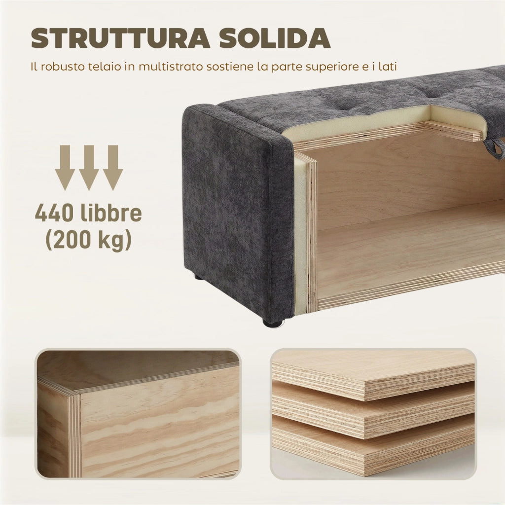 Pouf Contenitore Imbottito ¨C Minimal ¨C Grigio Scuro, Lino