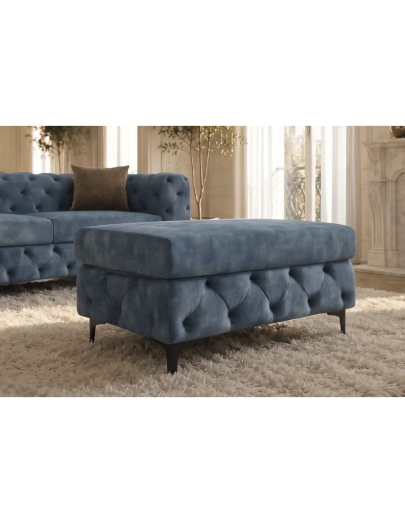 Pouf VELENA in velluto trapuntato – Blu – 95 x 49 x 62 cm