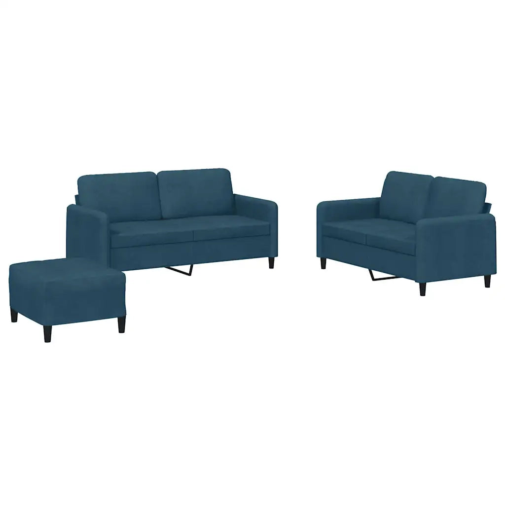 Set di Divani 3 pz Blu in Velluto
