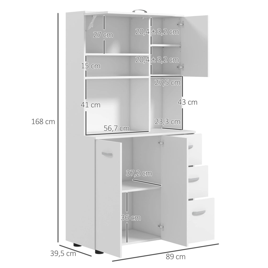 Buffet Cucina con 3 Cassetti e 3 Ripiani ¨C Minimal ¨C Bianco 89x39.5x168