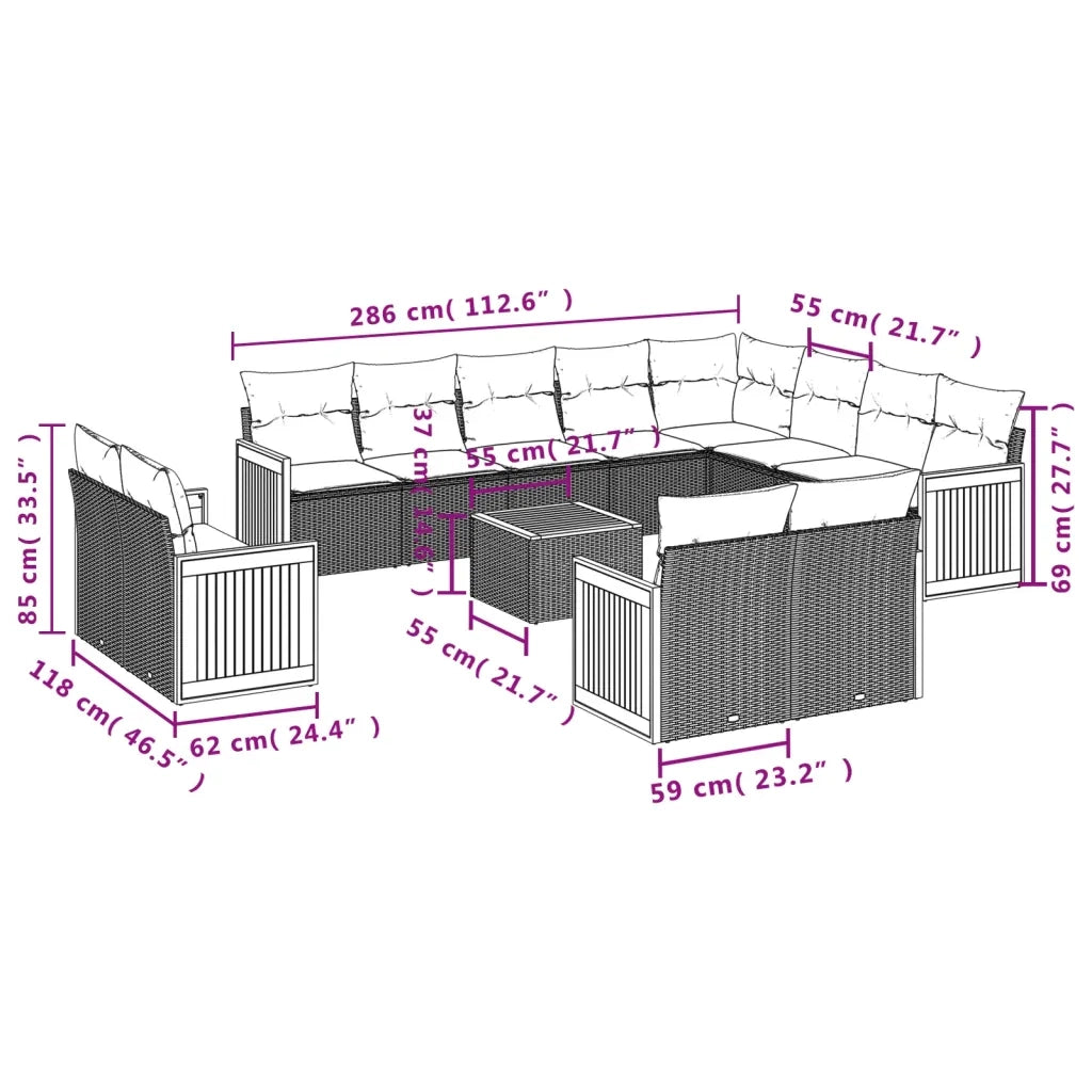 Set Divani da Giardino 13pz con Cuscini Nero in Polyrattan 3260600