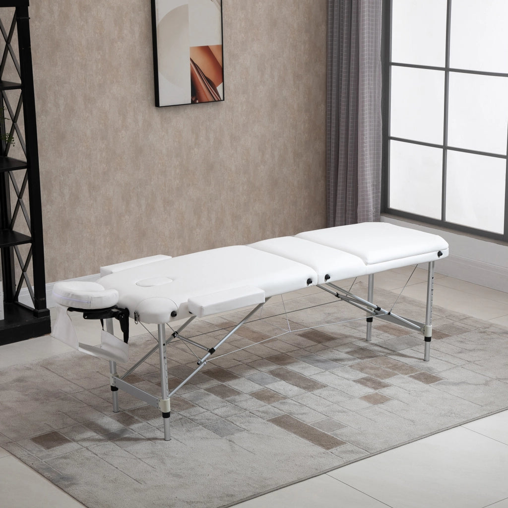 LETTINO MASSAGGIO PIEGHEVOLE REGOLABILE 215 x 60 x 61-84 cm BIANCO PVC