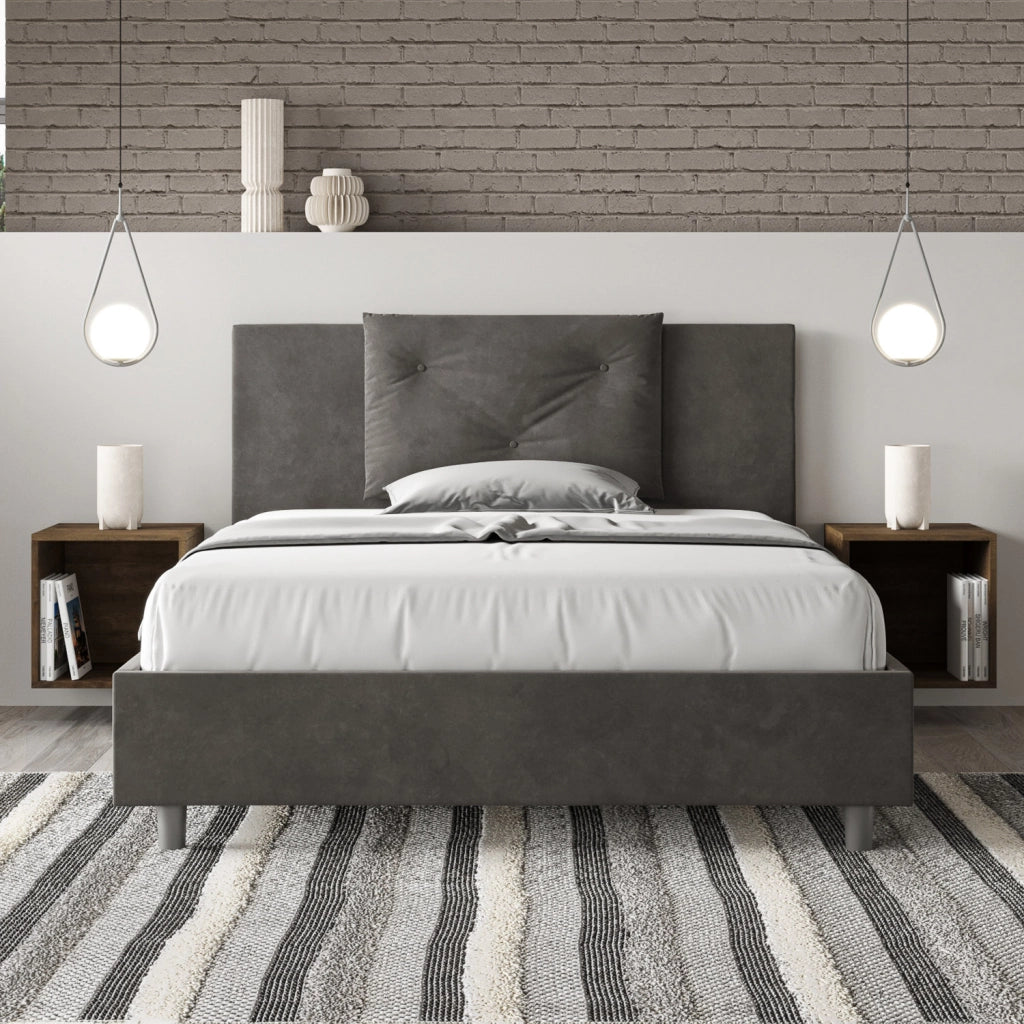 BS COM Letto una piazza e mezza senza rete imbottito 130x210 microfibra grigio