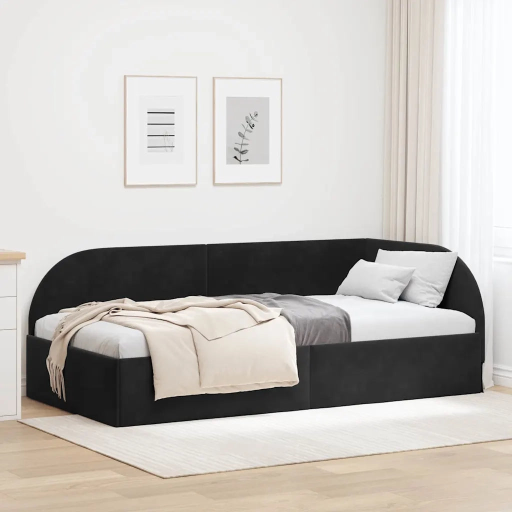 Cornice del letto ad angolo Nero 100 cm x 200 cm Velluto