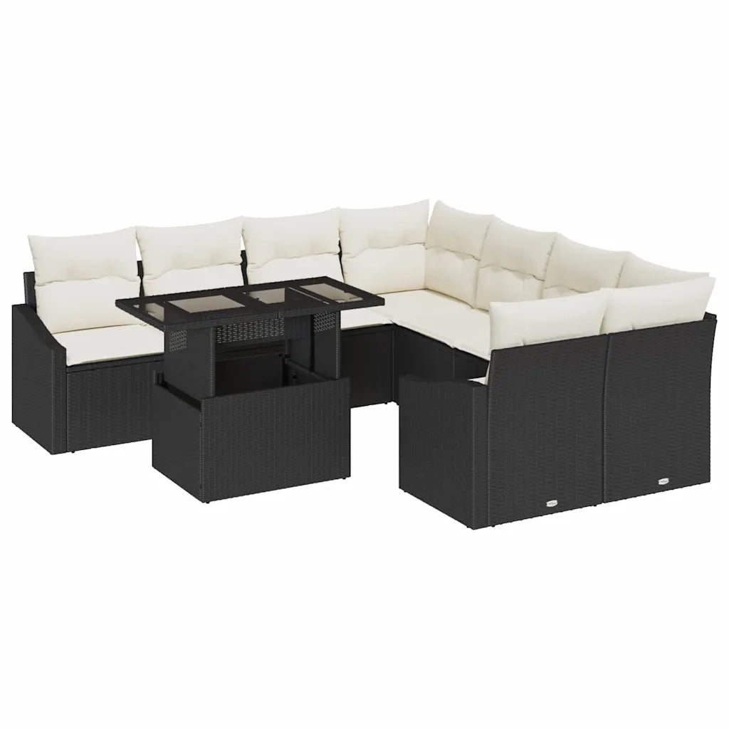 Set Divano da Giardino 9 pcs Nero e Crema polyrattan 3348973