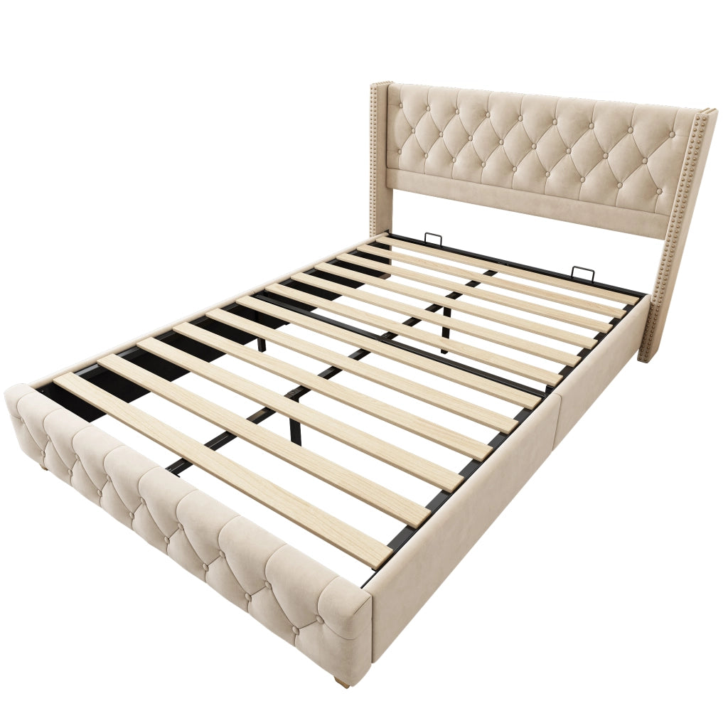 letto imbottito velluto beige 160 x 200 cm