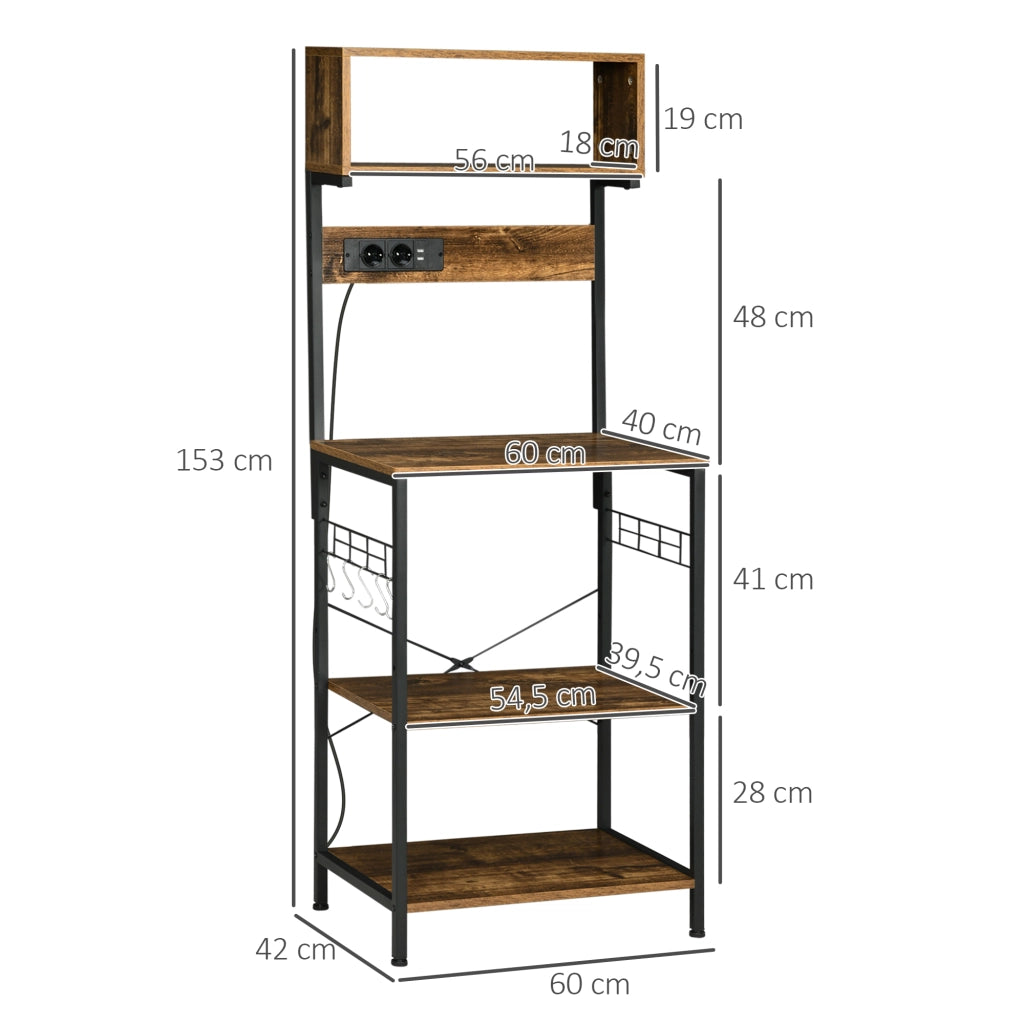 Scaffale da Cucina con Presa di Corrente e Caricatori USB ¨C Xylo ¨C Marrone 60x42x153 cm