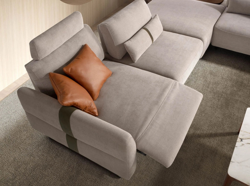 Divano chaise longue relax modulare destro in tessuto sabbia