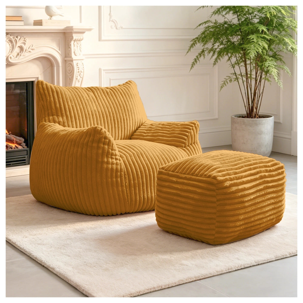 Poltrona ergonomica compatta in flanella gialla con supporto a 5 zone e design salvaspazio