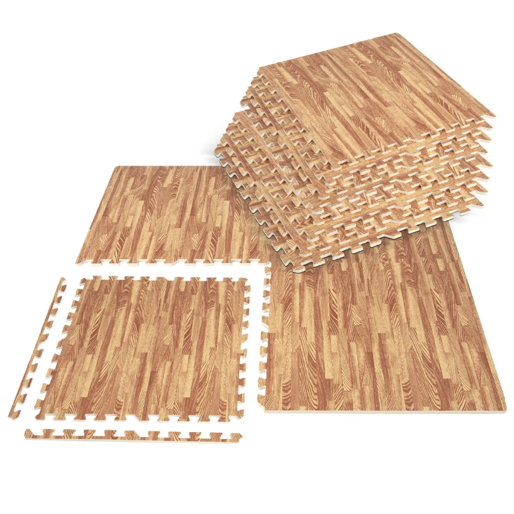 Tappeto puzzle effetto legno in schiuma EVA 61x61cm, Tappetini a incastro con bordi perimetrali copertura 4,5 M2